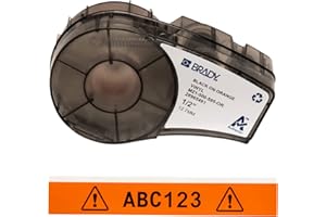 Brady Ruban d’étiquettes vinyles étiqueteuses M211 et M210 - Étiquettes imprimables vinyles adhésives - Étiquettes industrielles câbles/noms - Noir sur orange (12.70mm x 6.40m) - M21-500-595-OR