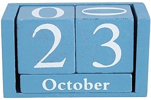 FOCKET Drewniany kalendarz biurkowy, vintage drewniany wieczny kalendarz, drewniany kalendarz DIY do domu / biurka biura papeterii dekoracja (niebieski)