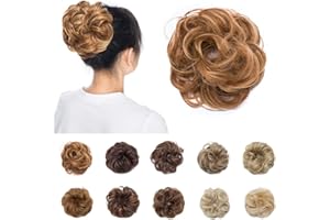 Silk-co Chignon Capelli Finti Elastico Messy Hair Bun Updo 25g Extension Coda Posticci per Capelli Chignon Ciambella di Capelli-Castano Ramato Mix Biondo Sbiancante