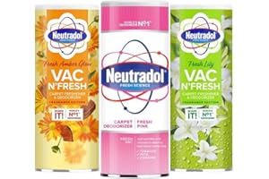 ZINCA Shake and Vac Carpet Freshener 3 in 1 Bundle | 3× Neutradol 350g Carpet Deodorizers Fresh Amber | Lily & Fresh Pink | Odour Control for Home & Pets