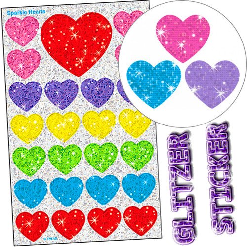 German Trendseller® - 25 x Glitzer Sticker┃ - Regenbogen Herzen - ┃ Glitzer Sticker Set für Kinder