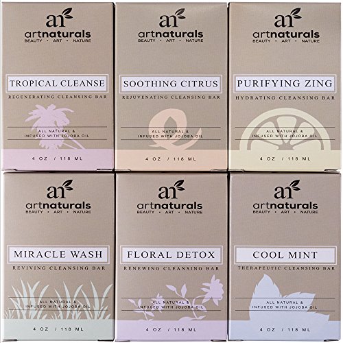 Art Naturals® 6 Piece Soap Bar Set 4 oz. Each | 100% Natural & Infused with Jojoba Oil - Best for all Skin Types, Body & Face, Men & Women (Tea tree, Lavender, Eucalyptus, Lemon, Grapefruit & Orange)