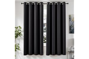 TOPICK Blackout Curtains 72 Drop Inch 2 Panels for Bedroom, Thermal Insulated Eyelet Curtains for Living Room, Black out Window Treatment for Kids Room, W46 x L72 Inch, Black