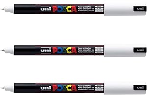 POSCA Mitsubishi Ołówek - 3 białe markery PC1MR Extra Fine Point Kalibrowana 0,7 mm - marker malarski na bazie wody - dowolny nośnik - do papieru, tekstyliów, szkła, kamyków itp.