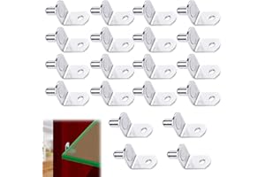 SGERUFZ 20 pezzi Perni Per Mensole Mensola Armadio, Staffe A L in Metallo, Pioli Vetro Supporto per Mensola Vetro Supporti Piatti A Forma Di Cucchiaio in Acciaio Inox per Mensole Nichelati con Foro