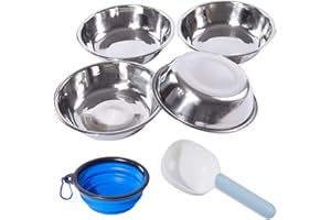 ACEONE Katzennapf Edelstahl, 4 Stück Futternapf Katze mit Löffel und Faltbarem Napf, Futterschüssel Katze Fressnapf, Wasser Fütterung Schüssel für Katzen und Kleine Hunde