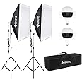 GEEKOTO Softbox Set Fotostudio 50 x 70cm, Dauerlicht Studioleuchte Set mit 2 Softboxlampen E27 85W 5500K, 2m Vollverstellbare