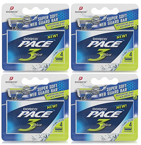 Dorco Pace 3 Replacement Cartridges – Razor Blades for Men – Common Docking System Compatible With Any Dorco Handle – Safe, Sensitive Men’s Shave – Lubrication Strip Included – 16 Count
