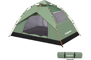 Leogreen Tente de Camping, Tente Pop up 3-4 Personnes, Imperméable, Coupe-Vent, Protection UV, Double Couche Automatique Tente pour Le Camping Randonnée