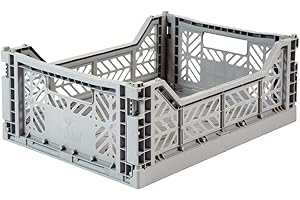 AYKASA Ay-Kasa, cassetta pieghevole, stabile, in plastica, impilabile, grigia, M (40 x 30 x 14 cm)