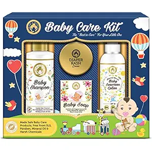 Mom & World Baby Care Collection Gift Pack - Baby Shampoo + Baby Soap + Baby Sunscreen Lotion + Diaper Rash Cream