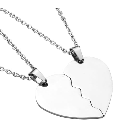 Pendentif Cœur Séparable I LOVE YOU - Argenté Et Noir - Collier Mi-long Pour Couple - Neuf Avec étiquettes