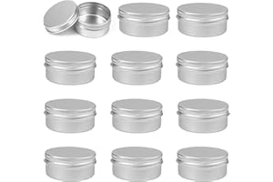 Vueinrg 12 Pezzi Rotondi Vasetti Alluminio 50 ml,Contenitore Metallo Con Coperchio a Vite,Contenitori Vuoti Per Cosmetici Adatti Per Balsami Labbra, Lozioni, Creme Viso, Mini Candele (B)
