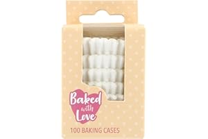 Baked with Love White Mini Cupcake Cases, 30mm Baking Cups, Greaseproof Paper Cases for Mini Muffins, Fairy Cakes, and Cupcakes, Pack of 100, 650542