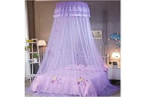 YOUCAI Moustiquaire Ciel de Lit À Suspendre Rond Avec Volants Élégant Rideau de Lit pour Filles Et Bébés Moustiquaire Protection Décoration Chambre(Hauteur :2.7M) Violet