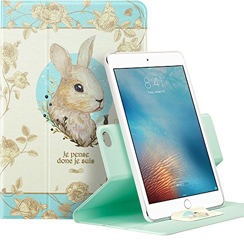 iPad Mini 4 Hülle, 360 Grad Rotierend Stehen Schutzhülle, ESR® Auto Aufwachen/Schlaf Funktion PU Ledertasche für iPad Mini 4 (Fräulein Alice Hase)
