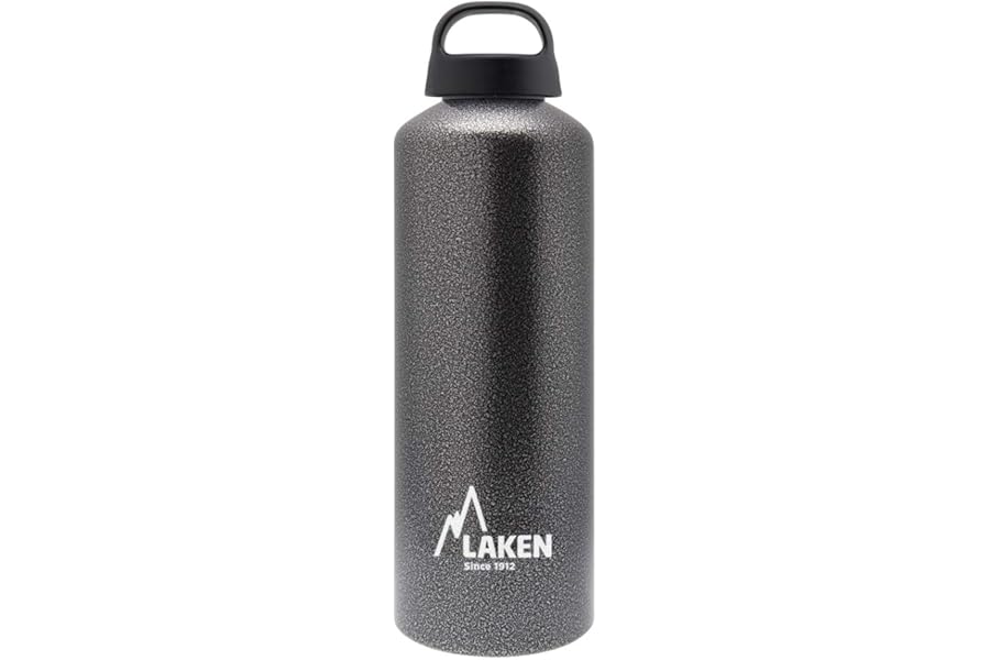 Laken Classic Water Bottle with Wide Mouth and Screw Cap with Handle, 1 Litre, Granite