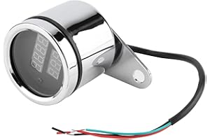 BOROCO Tachimetro Digitale Moto 2 in 1, Contagiri LED + Voltmetro Universale 12V, Custodia Metallica Cromata, per Tutte le Motociclette