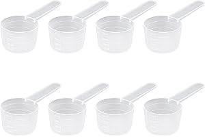 SSKHE 8 stycken genomskinliga dispenseringsskedar i plast, doseringssked 40 ml, grammätare, kaffeproteinmätare i pulver, för