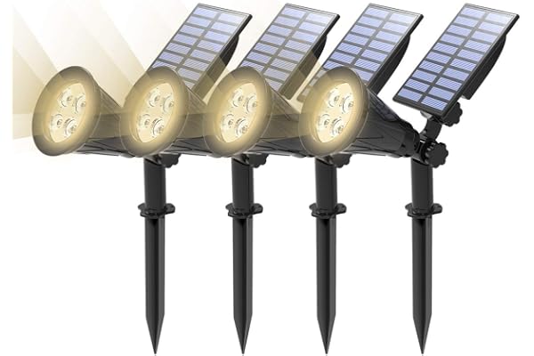 T-SUN 【4 Pack】 Spot Solaire Extérieur Étanche LED Projecteur Éclairage Jardin Décoration pour Paysage Cour Chemin Allé (4000K)