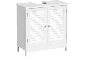 ‎VASAGLE VASAGLE Waschbeckenunterschrank, Badezimmerschrank, Aufbewahrungsschrank, 30 x 60 x 60 cm, mit 2 Lamellentüren, verstellbare Regalebene, mit Griffen, wolkenweiß BBC05WT