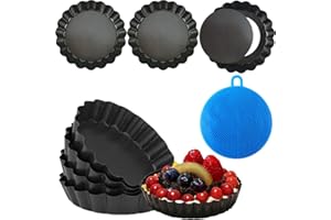 Sinnsally Teglia Crostata 10cm,Stampi per Crostatine,Stampi di Crostate di Uova,Pirottini in Acciaio al Carbonio,Mini Stampo per Crostata per Torte Fondo Amovibile,Antiaderente Stampi per Tartellette