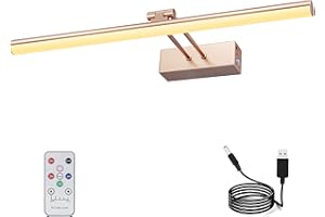 RAIFOOLLY Picture Light, Rechargeable Picture Lights for Paintings,Remote Control Display Art Light with Timer and Dimmable for Painting,Frame, Portrait. Antique Brass (Rose Gold