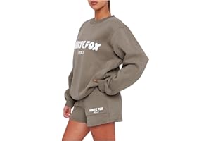 XeonZKne Women's White Fox Tracksuit Set Oversized Two Piece Outfit Long Sleeve Pullover and Short Sweatpants Y2K Activewear