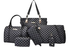 Opurtdor Sac a Main Femme Dames 6 Pièces Sac a Main Femme Bandouliere Embrayage Top Handle Totes Crossbody Sacs en cuir PU Moyen Sac à l'épaule pochette Femme Sac à main Portefeuille Porte Cartes