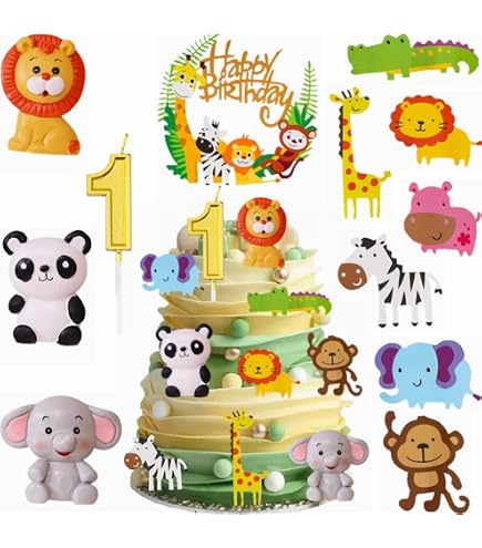 12-teiliger Waldtiere Cake Topper – Dschungel-Tiere Für Geburtstagskuchen | Dekofiguren Aus Harz | Für Kindergeburtstag, Zoo-Theme