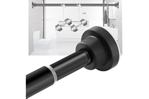 TUTJEN Black Shower Curtain Rod Extendable Curtain Poles 110-200cm,Net Curtain Rods Tension Rods for Curtains Extendable Shower Curtain Rod Telescopic Curtain Pole No Drilling for Windows,Bathroom,Closet