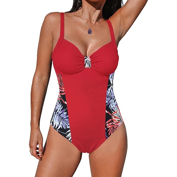 Wantonfy Badpak uit één stuk, zwempak voor dames, zwempak met één schouder, buikbedekkend, badkleding, Groen, L