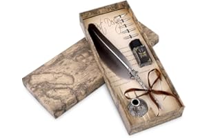 EJOYOUS Quill Pen and Ink Set, Calligraphy Feather Set for Beginners Kids Antique Harry Potter Quill Pen Gift Set Stationery Gift Box with 5 Nibs, for Writing Drawing and Practicing Calligraphy