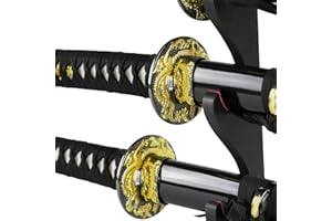 Epic Swords Katana Wakizashi Tanto Black Dragon Samuraischwert Set Deko stumpf mit Schwertständer und Zubehör