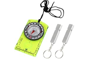 ZBHDEYG 1 boussole verte fluorescente et 2 sifflets argentés, accessoires de plein air, mini boussole, équipement de camping