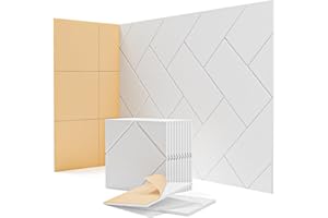KUCHOOW Pannelli Fonoassorbenti Autoadesivi, 12 Pezzi Pannelli Acustici Decorativi per Pareti, Soffitti e Porte, Pannello Fonoassorbente per Studio di Registrazione, Ufficio, Gaming Room, 30x30x0,9cm, Bianco