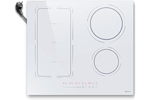 Disaenvir Piano Cottura Induzione Bianco, Piano Cottura a Induzione 4 Fuochi con Spina, Zona Flex, Piastra a Induzione da 3500W, Funzione Boost, Timer, 220V