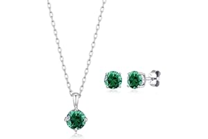 Philip Jones Sterling Silver May (Emerald) Birthstone Necklace & Earrings Set Created with Zircondia® Crystals