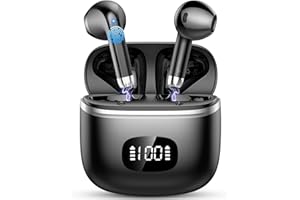 POMUIC Cuffie Bluetooth, Auricolari Bluetooth 5.3 Stereo HiFi con 4 ENC Mic, 40 Ore di Durata, Cuffiette Bluetooth Cancellazione Rumore con LED Display, Touch Control, IPX7 Impermeabili Cuffie Wireless, Nero