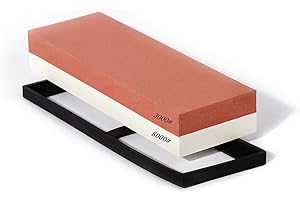 HKDZ Whetstone Knife Sharpener, 3000/8000 Grits Whetstone Sharpening Stone with Non-Slip Rubber Base for Kitchen, Hunting, and Pocket Knives or Blades
