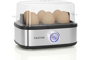 TIASTAR OSTBA Rapid Egg Boiler, 400W Compact Egg Cooker Multi-Functional, 6-Eggs Easy to Peel, Soft, Medium, Hard Boiled, Poacher, Omelet Maker, Steamer, Buzzer, Indicator light, Stainless Steel