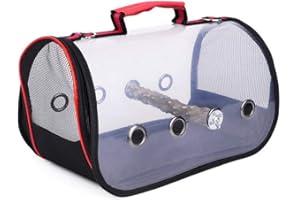 Uteruik Lightweight Bird Carrier with Perch, Bird Travel Cage Toy Transparent Breathable Parrot Outing Tote Bag for Budgie Finch African Grey Amazon Stand