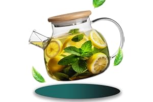 TELANKS Teekanne Glas mit Siebeinsatz, Teapot Hitzebeständige Hochborosilikat, Glaskanne Tee mit herausnehmbarem Filter (1L Weiß)