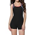 beautyin Women Bathing Suits Boyleg One Piece Sports Competition Swimming Suit Gray/Black