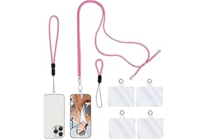 simarro Handykette Universal, 1 Schlüsselband +1 Handgelenkschlaufe + 1 Fingerband + 4 Transparent Abstandshalter, Handy Band Zum Umhängen Verstellbares Umhängeband für alle Smartphone (Rosa)
