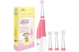 SEAGO Spazzolino Elettrico Bambini dai 1 a 3 Anni con 4 Setole Morbide Testina Delicato sulle Gengive con Luce a LED, con Timer 2 Minuti Spazzolino da Denti per Bambini SG-902 (Rosso)