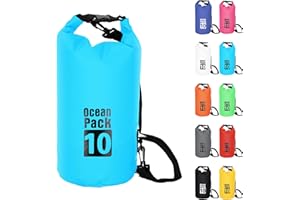 POPOYU Dry Bag 10L,Boat Dry Bags Sky Blue Waterproof Bag Dry Sack Roll Top Long Adjustable Shoulder Strap 2L/5L/10L/20L/30L/40L for Drifting Boating Kayaking Fishing Rafting Swimming Camping Canoeing Surfing