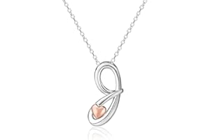 Mesovor Silver Initial Necklace for Women, Sterling Silver Plated Jewelry | Classic Letter Name Pendant Necklace with Rose Gold Heart, Gifts for family Mother Sister Wife, 20 Inch Chain