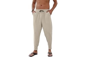 Yutdeng Pantaloni di Lino e Cotone per Uomo Estivi Pantaloni Harem Leggeri Casual Comodi Pantaloni Baggy Elastici in Vita con Quattro Tasche Pantaloni Yoga Hippies Spaiggia