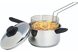 KitchenCraft Großer Pommes Kochtopf mit Frittierkorb und Deckel, Fritteuse Topf für alle Herdarten inklusive Induktionskochfeld, Pommes Körbchen Edelstahl, Silber, Ø 20 cm